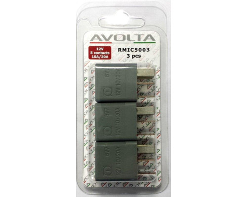Реле MICRO 12V 10A NC/20A 5-ти контактное (блистер 3 шт), RMIC5003, AVOLTA